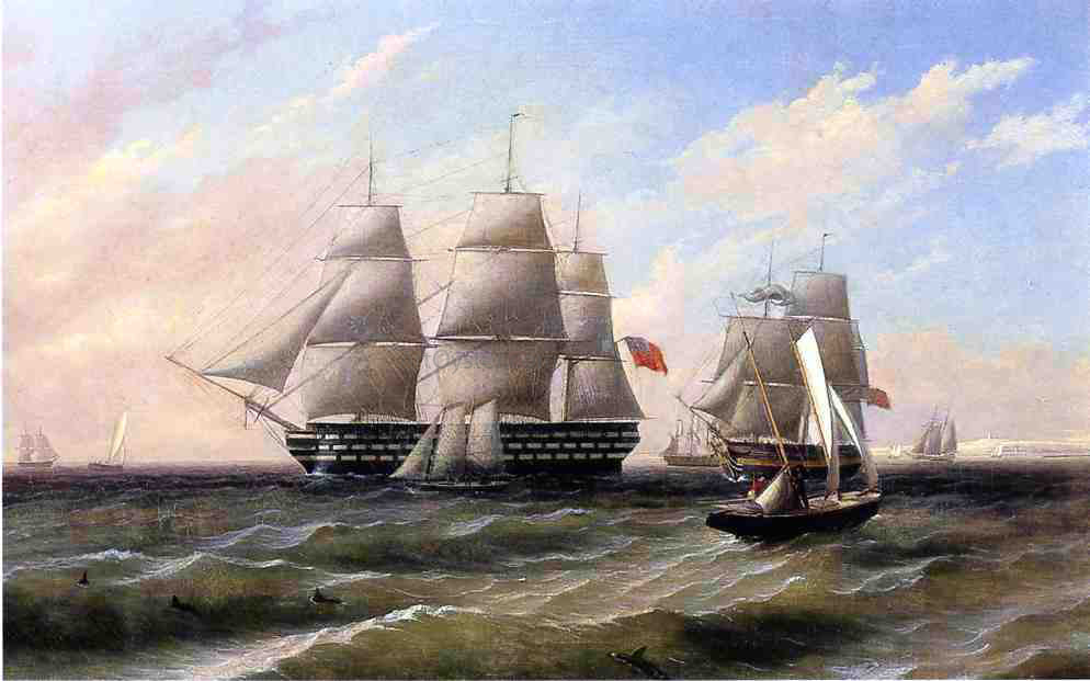 Thomas Birch Ships at Sea - Hand Painted Oil Painting