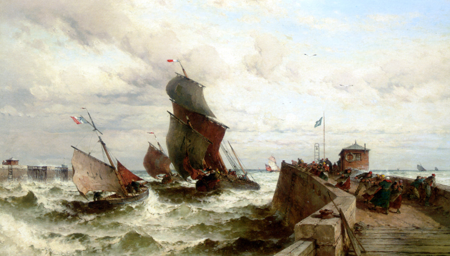 Theodor Alexander Weber Ships Entering a Port in a Storm - Hand Painted Oil Painting