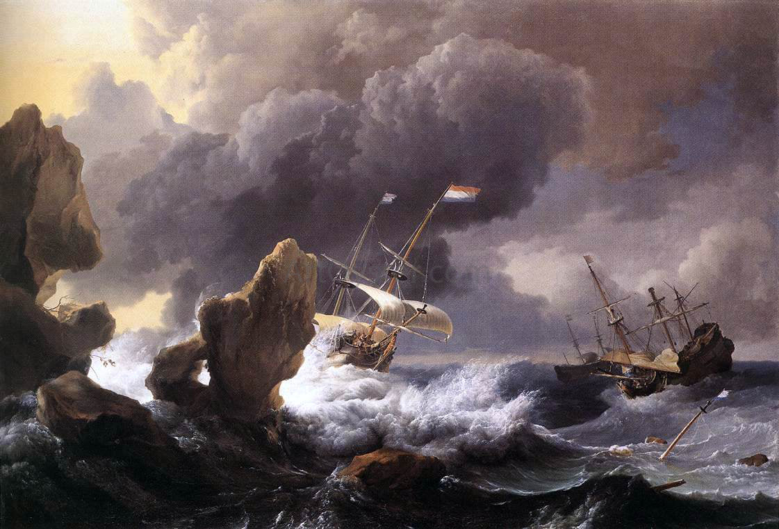 Ludolf Backhuysen A Ship in Distress off a Rocky Coast - Hand Painted Oil Painting