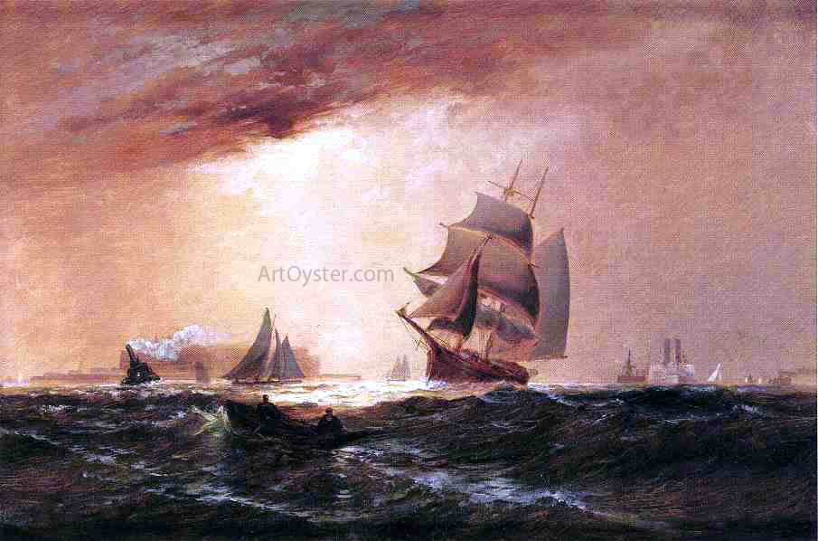  Granville Perkins Ships in New York Harbor - Hand Painted Oil Painting