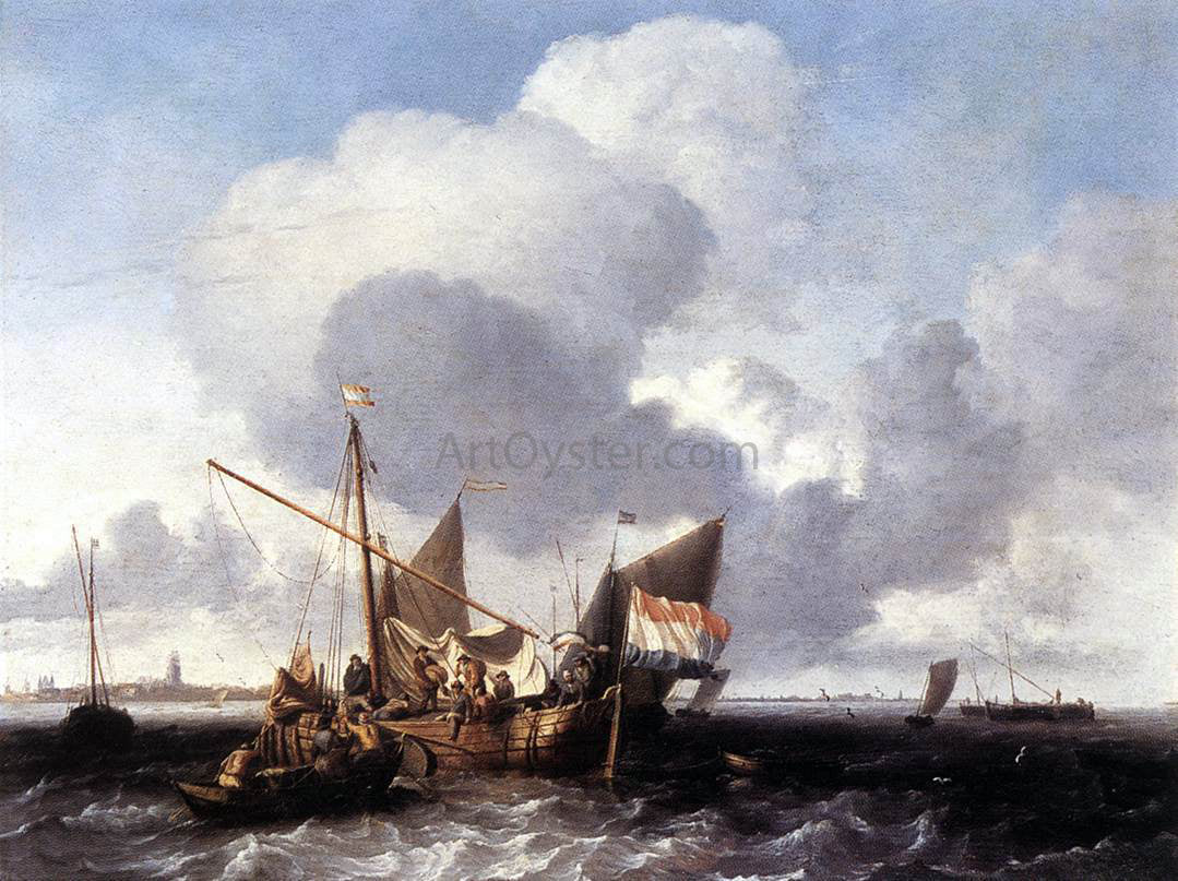 Ludolf Backhuysen Ships on the Zuiderzee Before the Fort of Naarden - Hand Painted Oil Painting