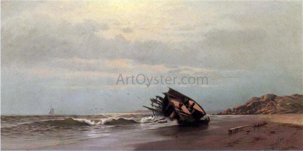 Francis A Silva Shipwreck on a Sandy Beach - Hand Painted Oil Painting