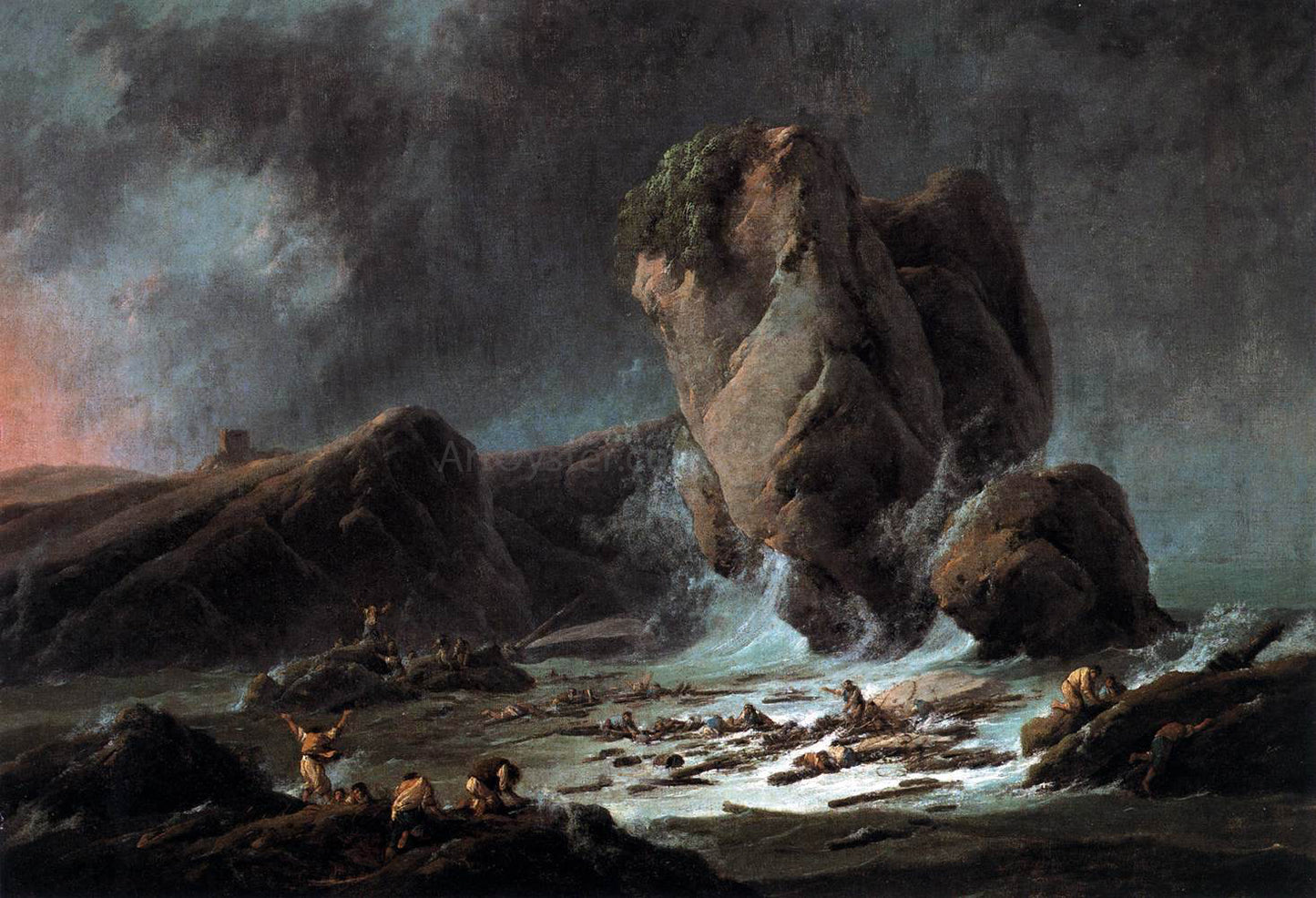 Jean-Baptiste Pillement Shipwrecked Sailors Coming Ashore - Hand Painted Oil Painting