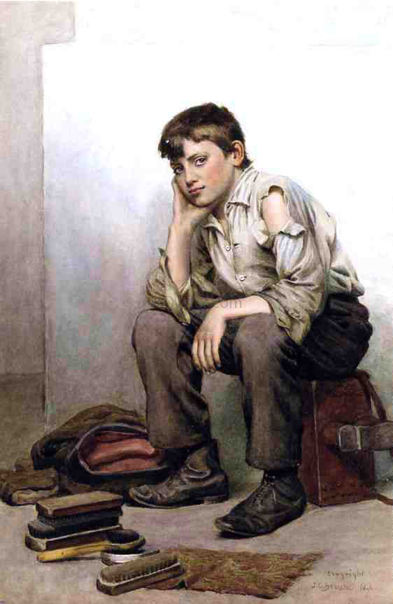John George Brown Shoe Shine Boy - Hand Painted Oil Painting