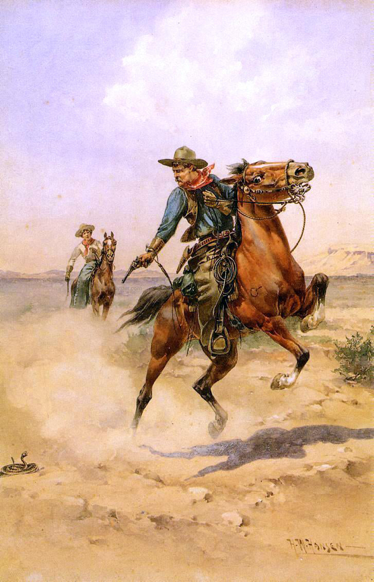 Herman W Hansen Shooting a Rattlesnake - Hand Painted Oil Painting