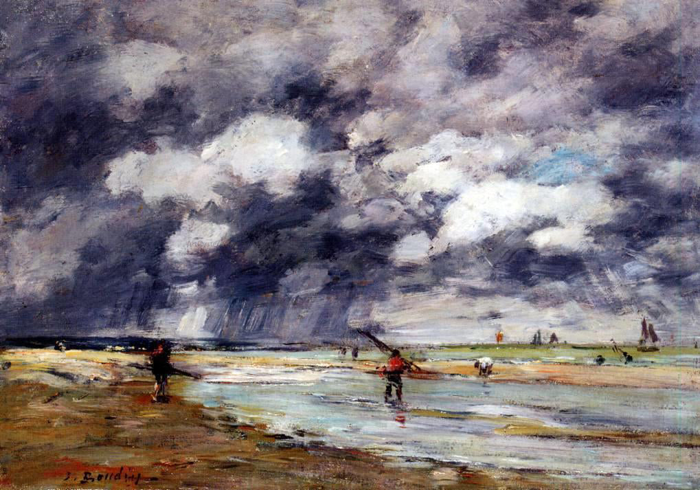 Eugene-Louis Boudin Shore at Low Tide, Rainy Weather, near Trouville - Hand Painted Oil Painting
