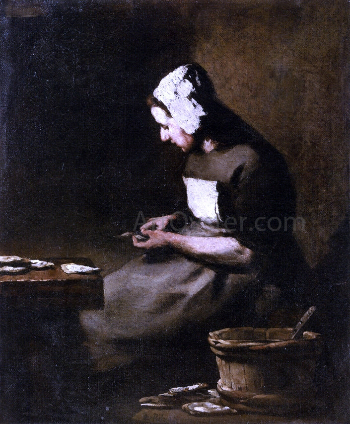 Theodule Ribot Shucking Oysters - Hand Painted Oil Painting
