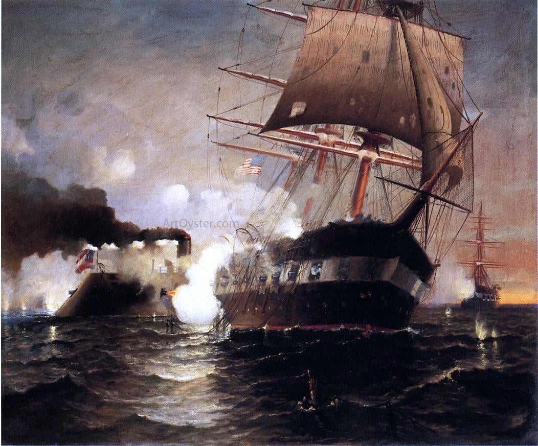 Edward Moran Sinking of the "Cumberland" by the "Merrimack" - Hand Painted Oil Painting