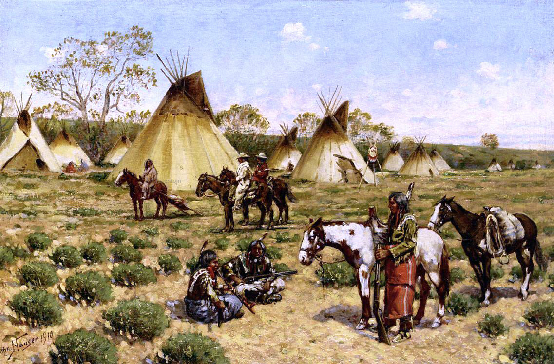  John Hauser A Sioux Encampment, Porcupine - Hand Painted Oil Painting