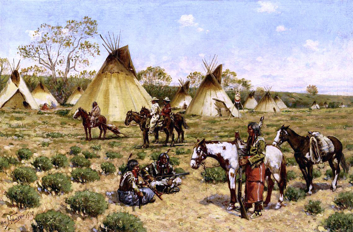 John Hauser A Sioux Encampment, Porcupine - Hand Painted Oil Painting