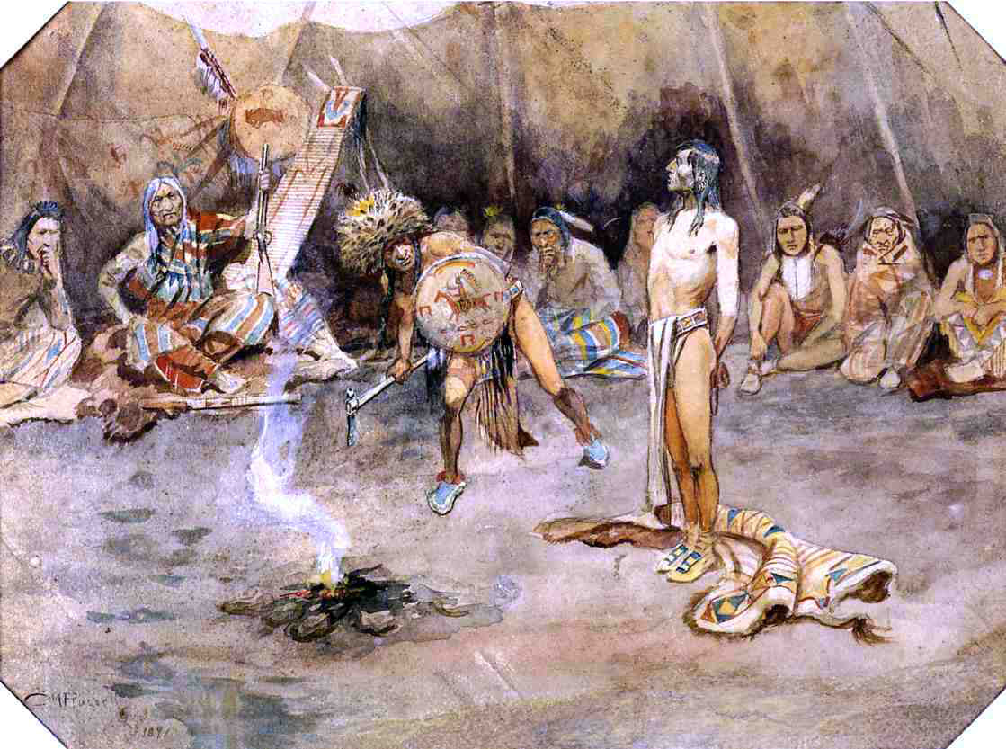 Charles Marion Russell Sioux Torturing a Blackfoot Brave - Hand Painted Oil Painting