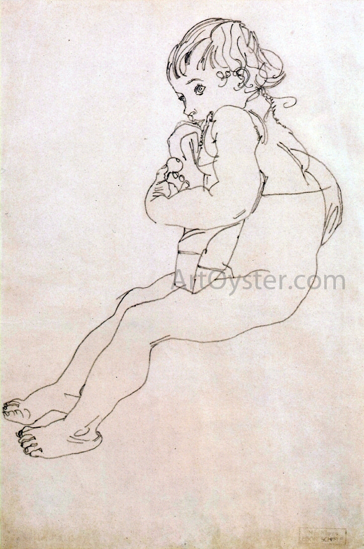 Egon Schiele Sitting Child - Hand Painted Oil Painting