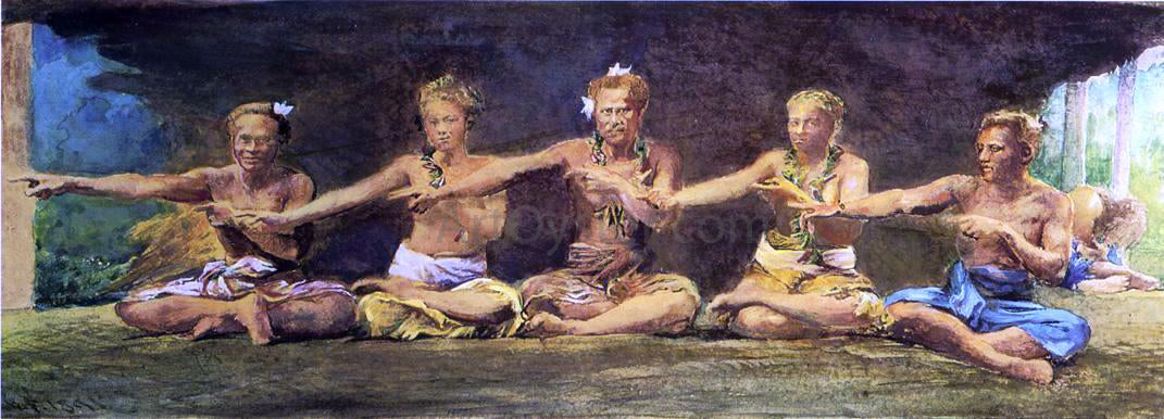 John La Farge Siva Dance, Five Figures, Vaiala, Samoa, Taele Weeping in the Corner - Hand Painted Oil Painting