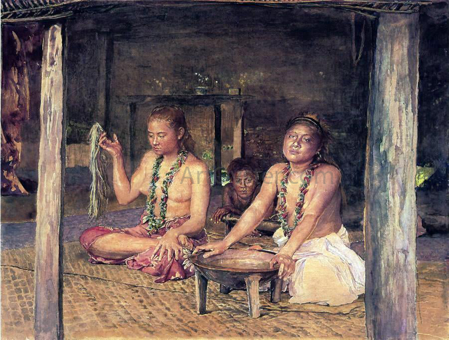 John La Farge Siva with Siakumu Making Kava in Tofae's House - Hand Painted Oil Painting