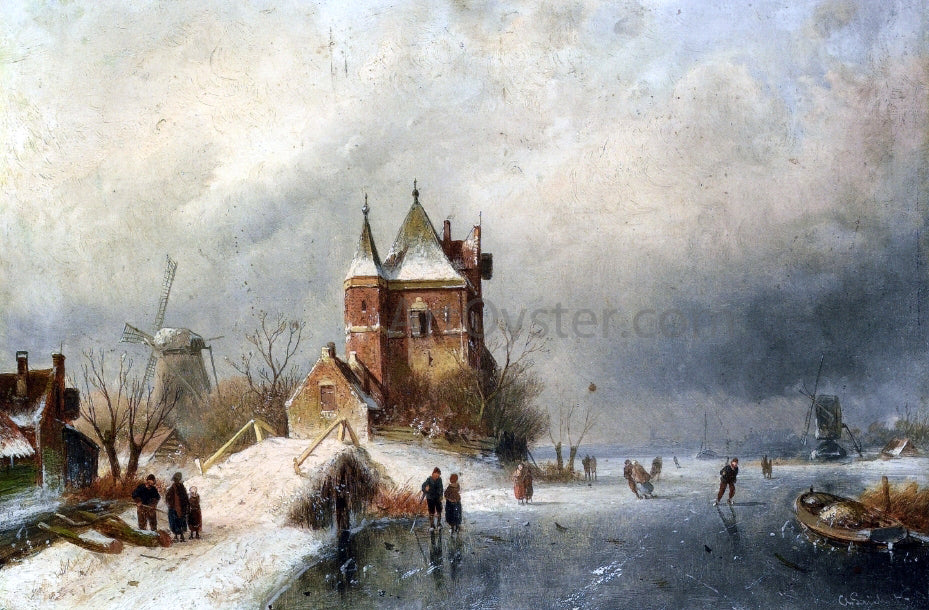 Charles Joseph Leickert Skaters in Holland - Hand Painted Oil Painting