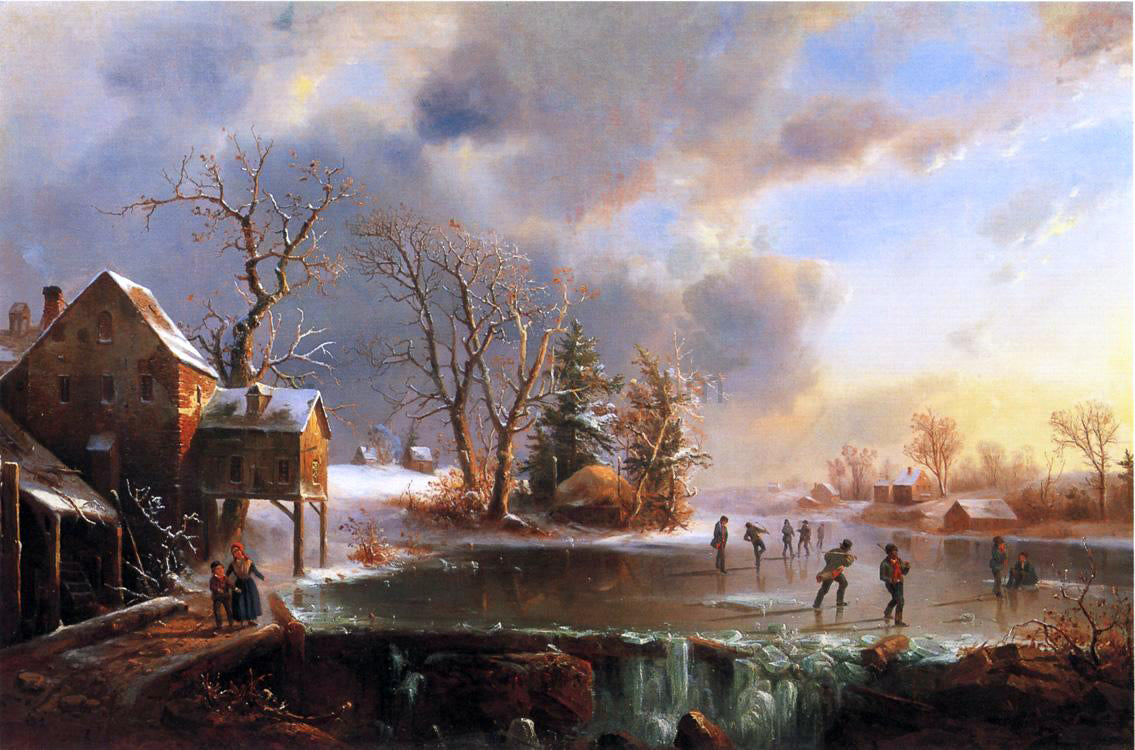 Marie-Francois-Regis Gignoux Skaters on a Frozen Pond - Hand Painted Oil Painting