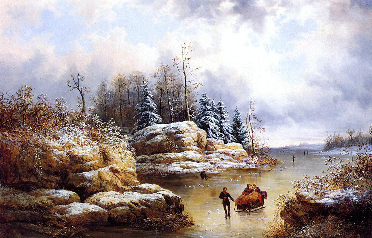  William Anthony Frerichs Skating in Winter - Hand Painted Oil Painting