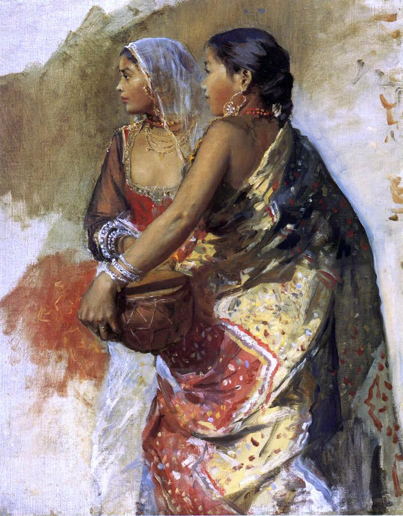 Edwin Lord Weeks Sketch - Two Nautch Girls - Hand Painted Oil Painting