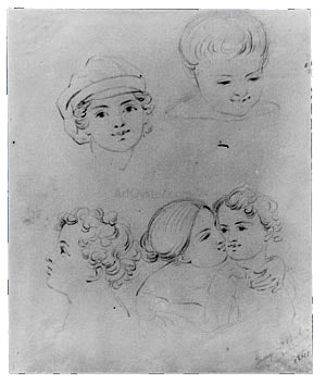 Jr. George Augustus Baker Sketches of Heads (from McGuire Scrapbook) - Hand Painted Oil Painting