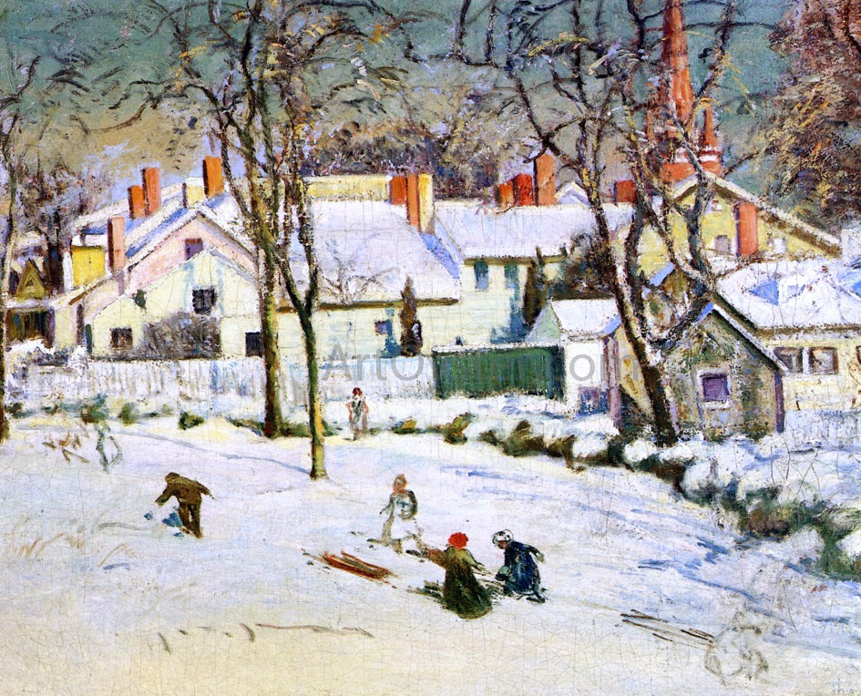 Theodore Wendel Sledding, Ipswich, Massachusetts - Hand Painted Oil Painting