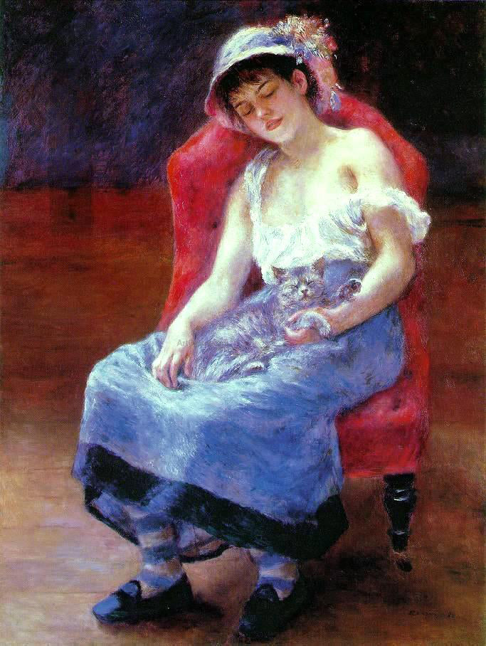 Pierre Auguste Renoir Sleeping Girl (also known as Girl with a Cat) - Hand Painted Oil Painting