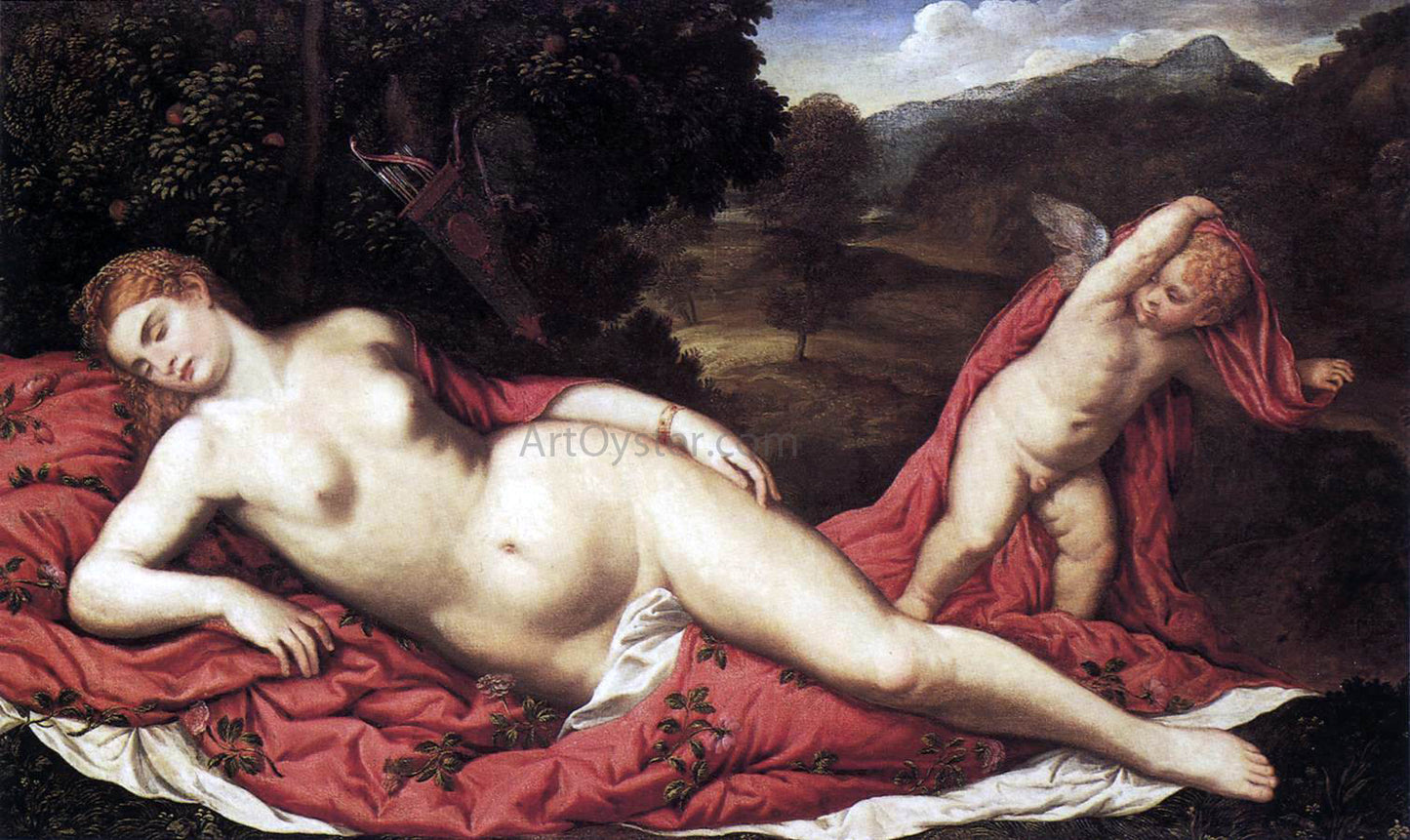 Paris Bordone Sleeping Venus with Cupid - Hand Painted Oil Painting