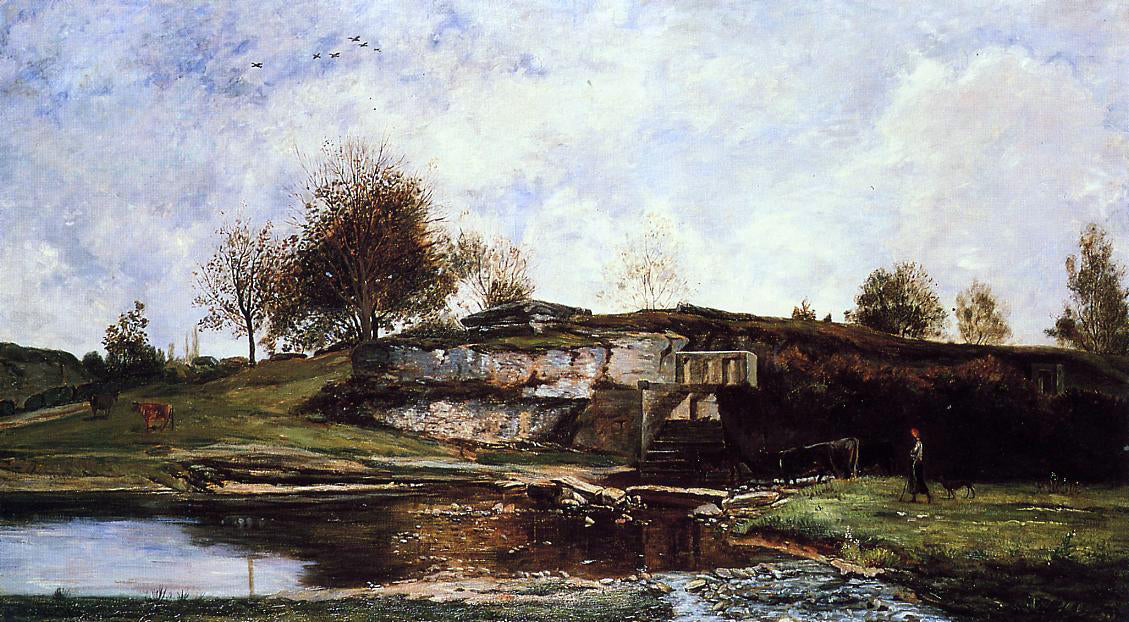 Charles Francois Daubigny Sluice in the Optevoz Valley - Hand Painted Oil Painting