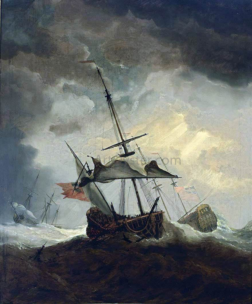 The Younger Willem Van de Velde Small English Ship Dismasted in a Gale - Hand Painted Oil Painting