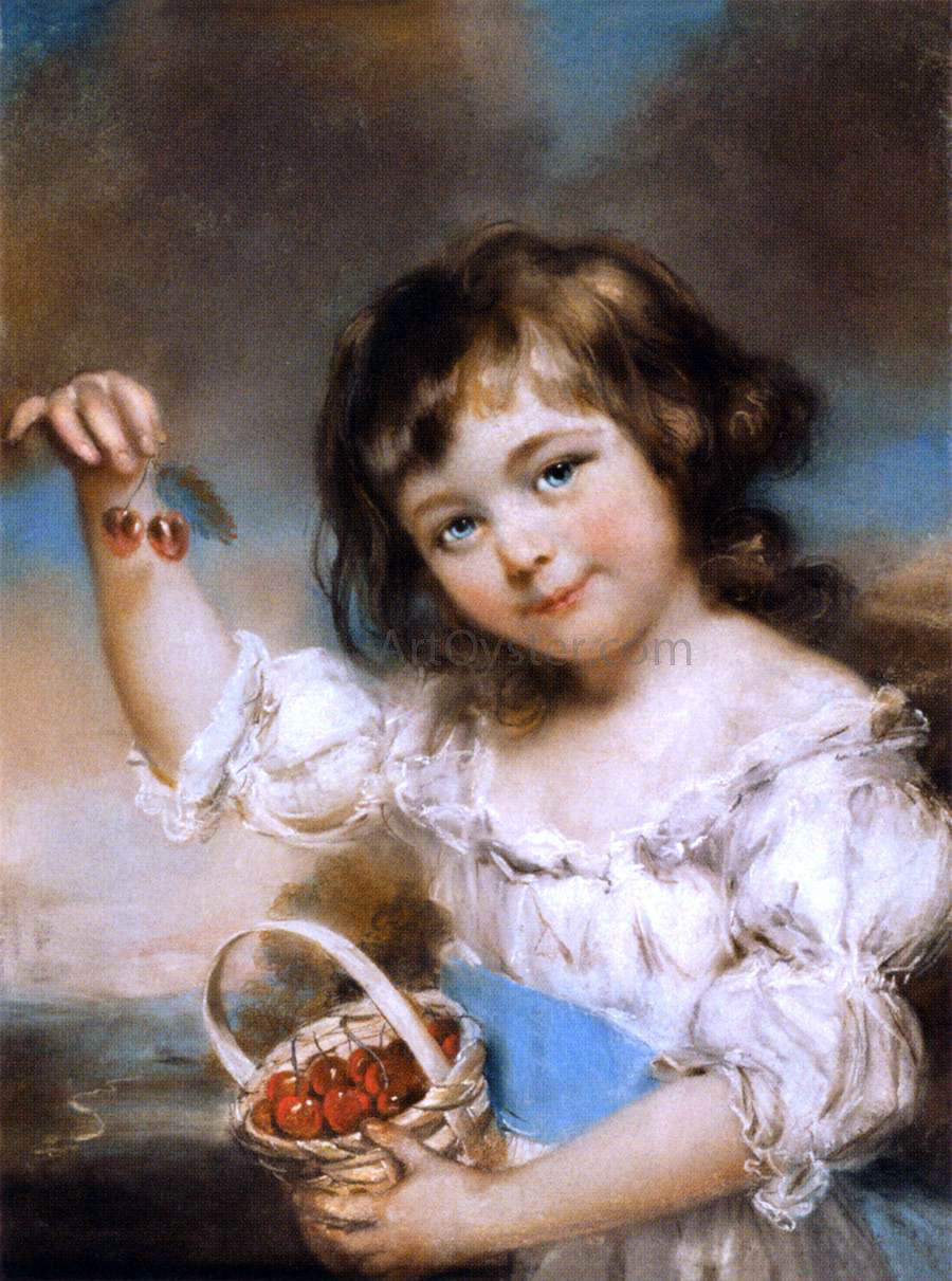 John Russell Small Girl Presenting Cherries - Hand Painted Oil Painting