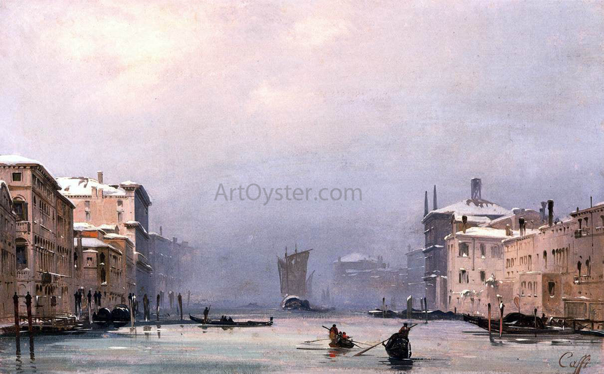 Ippolito Caffi Snow and Fog on the Grand Canal - Hand Painted Oil Painting