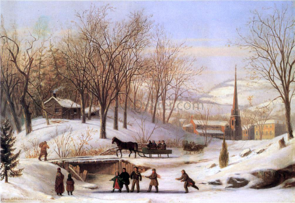  John Carlin Snow Scene at Utica - Hand Painted Oil Painting