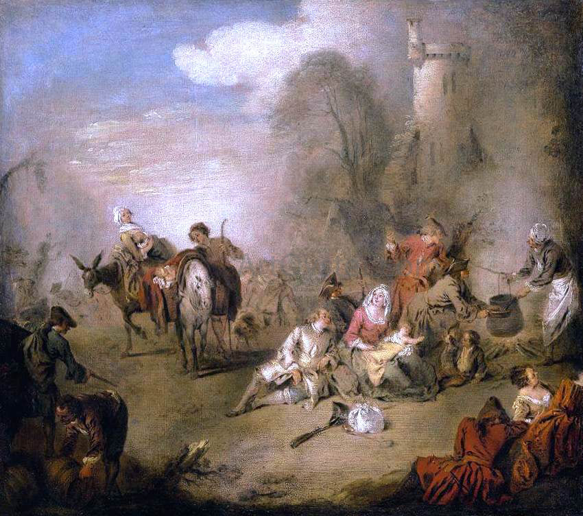 Jean Joseph Pater Soldiers and Camp Followers Resting from a March - Hand Painted Oil Painting