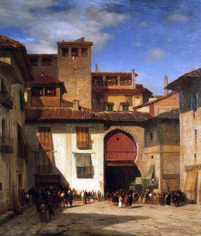 Jr. Samuel Colman Spanish Market Place - Hand Painted Oil Painting