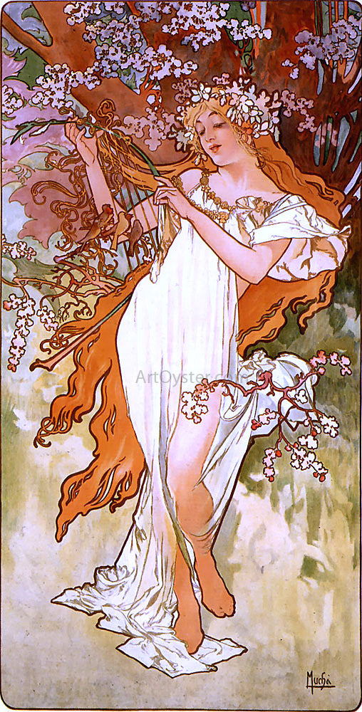 Alphonse Maria Mucha Spring - Hand Painted Oil Painting