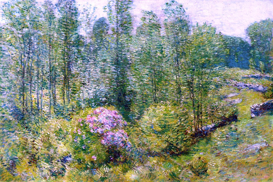 Frederick Childe Hassam Spring Landscape with a Farmer and White Horse - Hand Painted Oil Painting