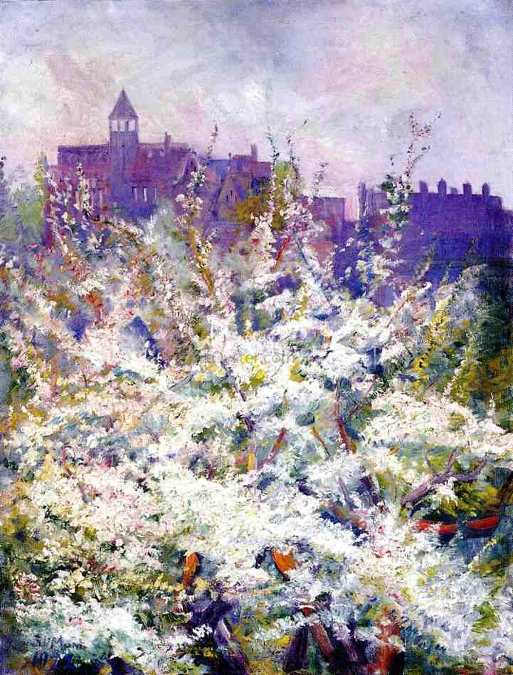 Robert Hatton Monks Spring Trees in Blossom, Boston - Hand Painted Oil Painting