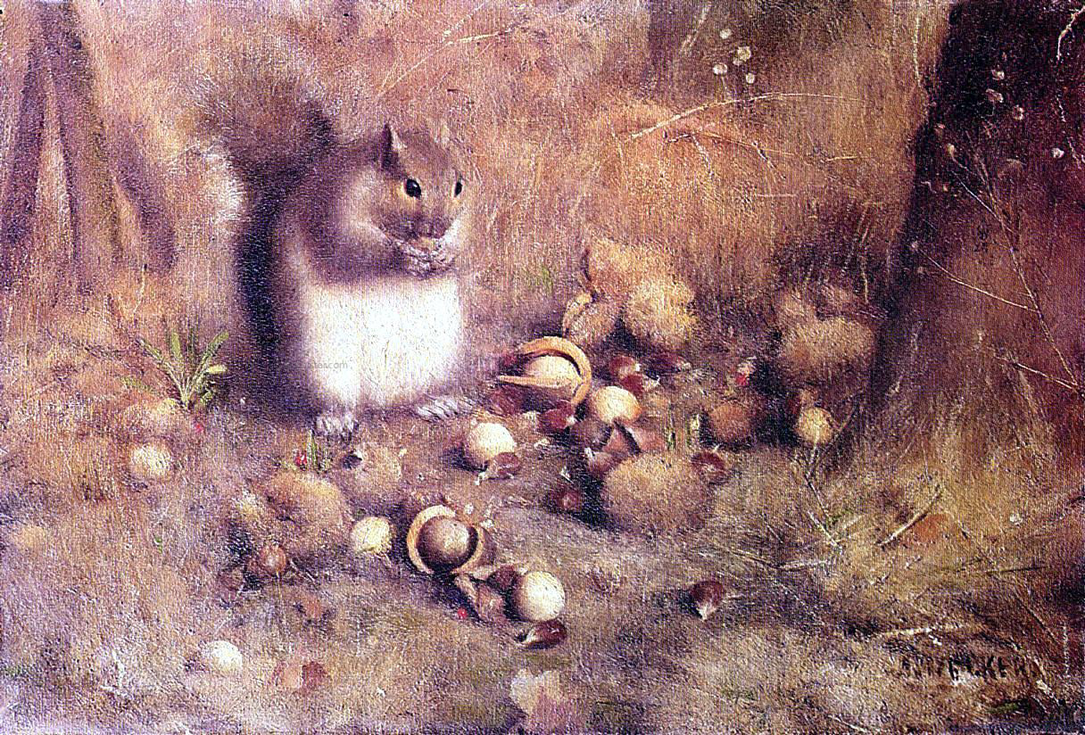 Joseph Decker A Squirrel with Nuts - Hand Painted Oil Painting