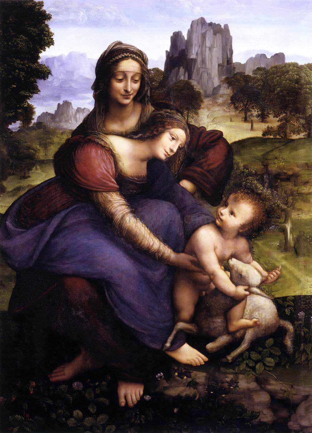 Francesco Melzi St Anne with the Virgin and the Child Embracing a Lamb - Hand Painted Oil Painting