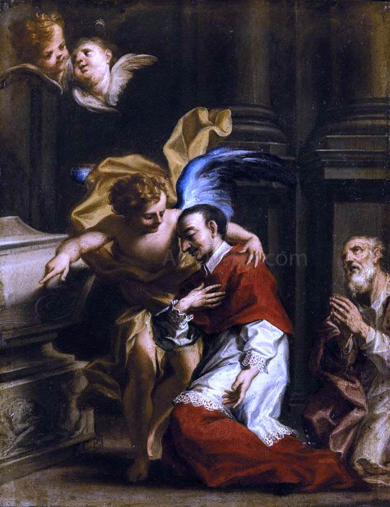 Francesco Caccianiga St Carlo Borromeo Tended by an Angel - Hand Painted Oil Painting