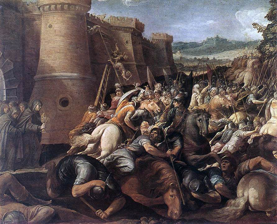 Giuseppe Cesari St Clare with the Scene of the Siege of Assisi - Hand Painted Oil Painting
