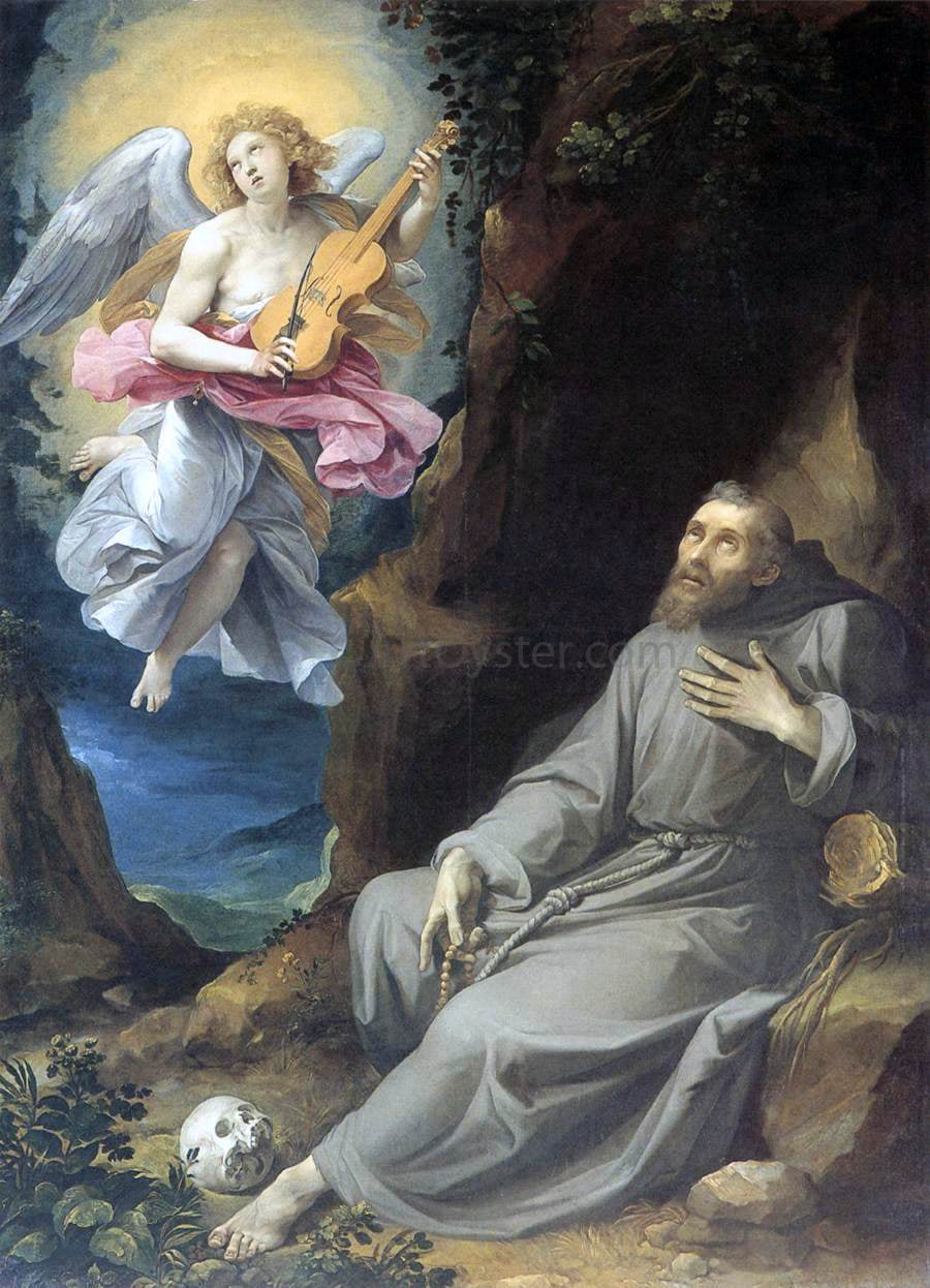 Giuseppe Cesari St Francis Consoled by an Angel - Hand Painted Oil Painting