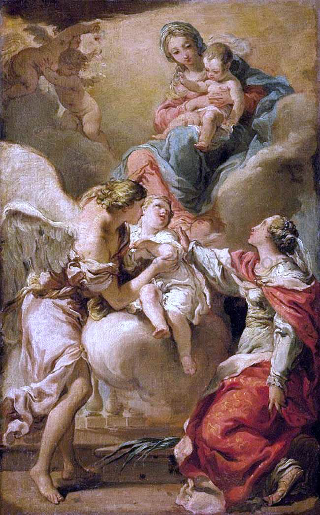 Gaetano Gandolfi St Giustina and the Guardian Angel Commending the Soul of an Infant to the Madonna and Child - Hand Painted Oil Painting