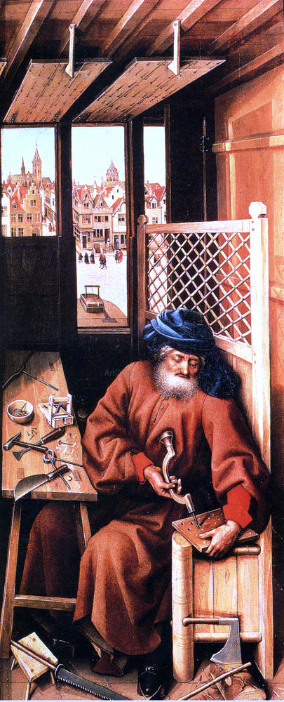 Robert Campin St. Joseph Portrayed As A Medieval Carpenter (Center Panel Of The Merode Altarpiece) - Hand Painted Oil Painting