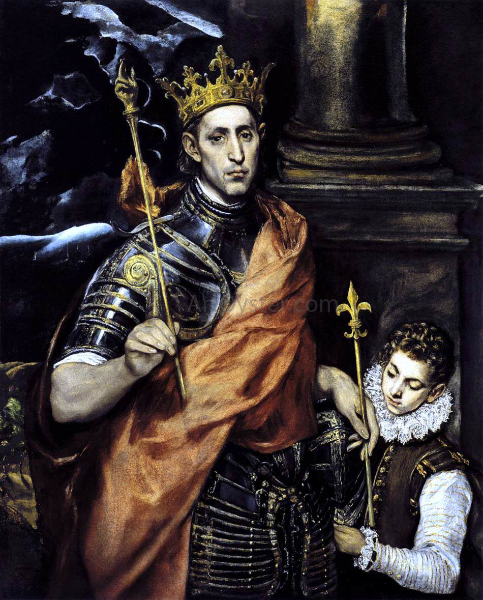 El Greco St Louis, King of France, with a Page - Hand Painted Oil Painting