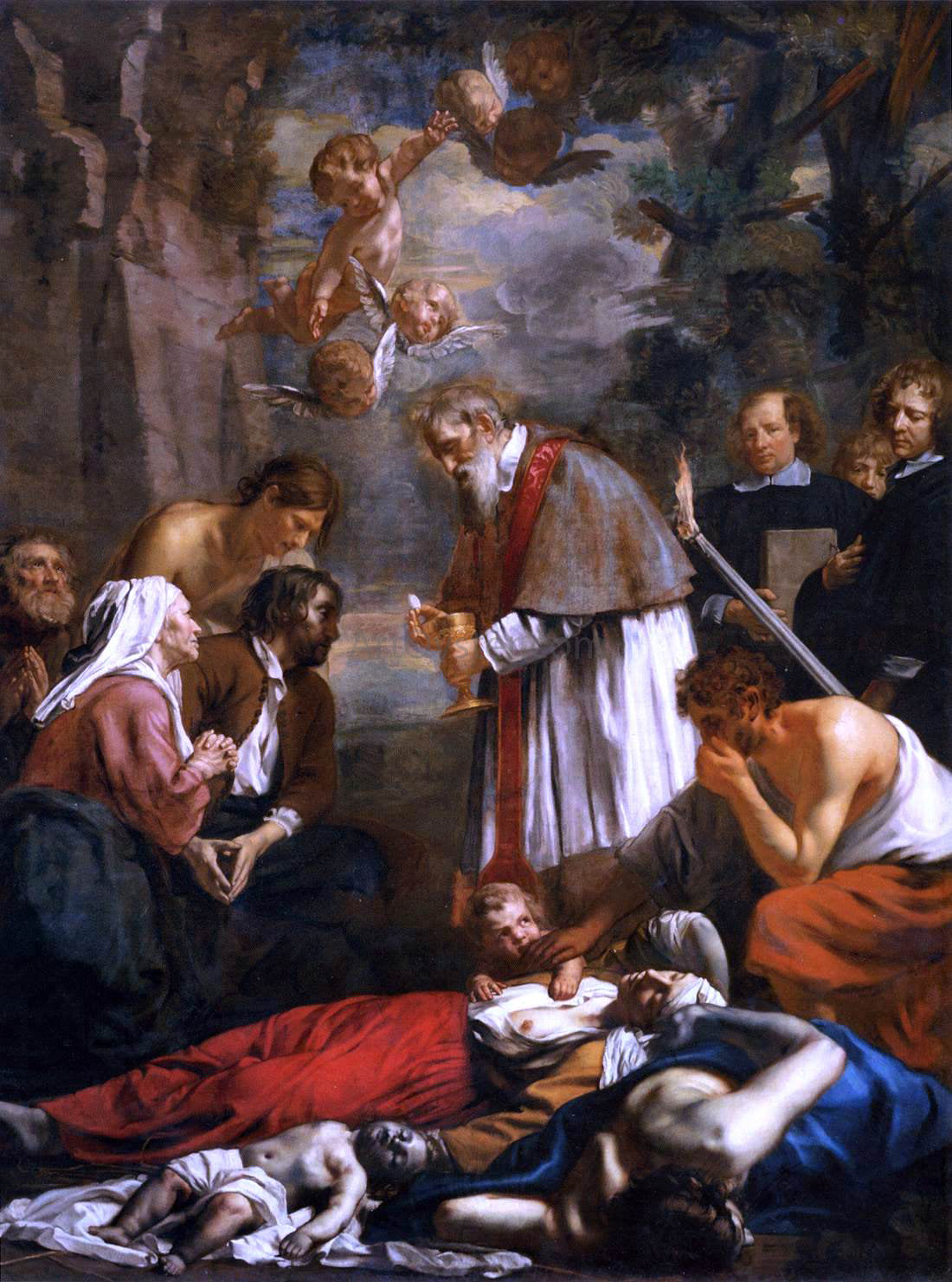 The Younger Jacob Van Oost St Macarius of Ghent Giving Aid to the Plague Victims - Hand Painted Oil Painting