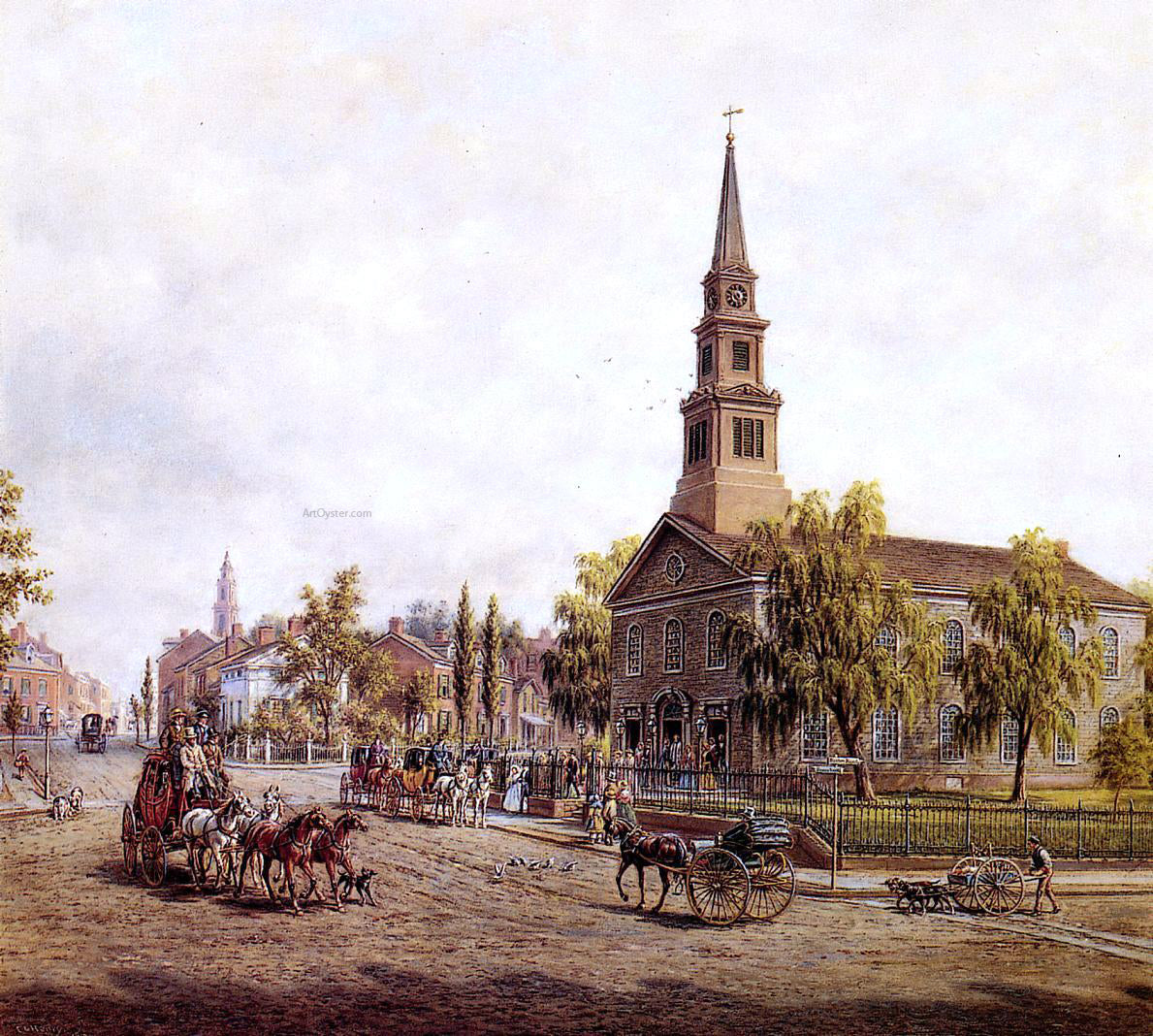 Edward Lamson Henry St. Mark's in the Bowery in the Early Forties - Hand Painted Oil Painting