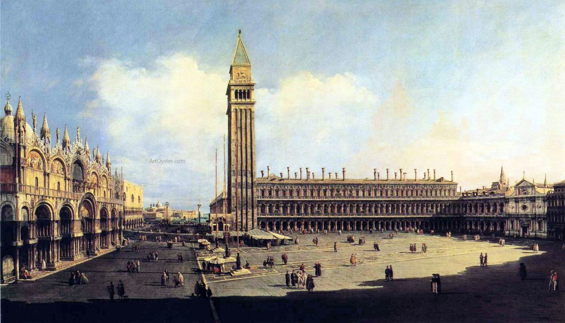  Bernardo Bellotto St. Mark's Square from the Clock Tower Facing the Procuratie Nuove - Hand Painted Oil Painting