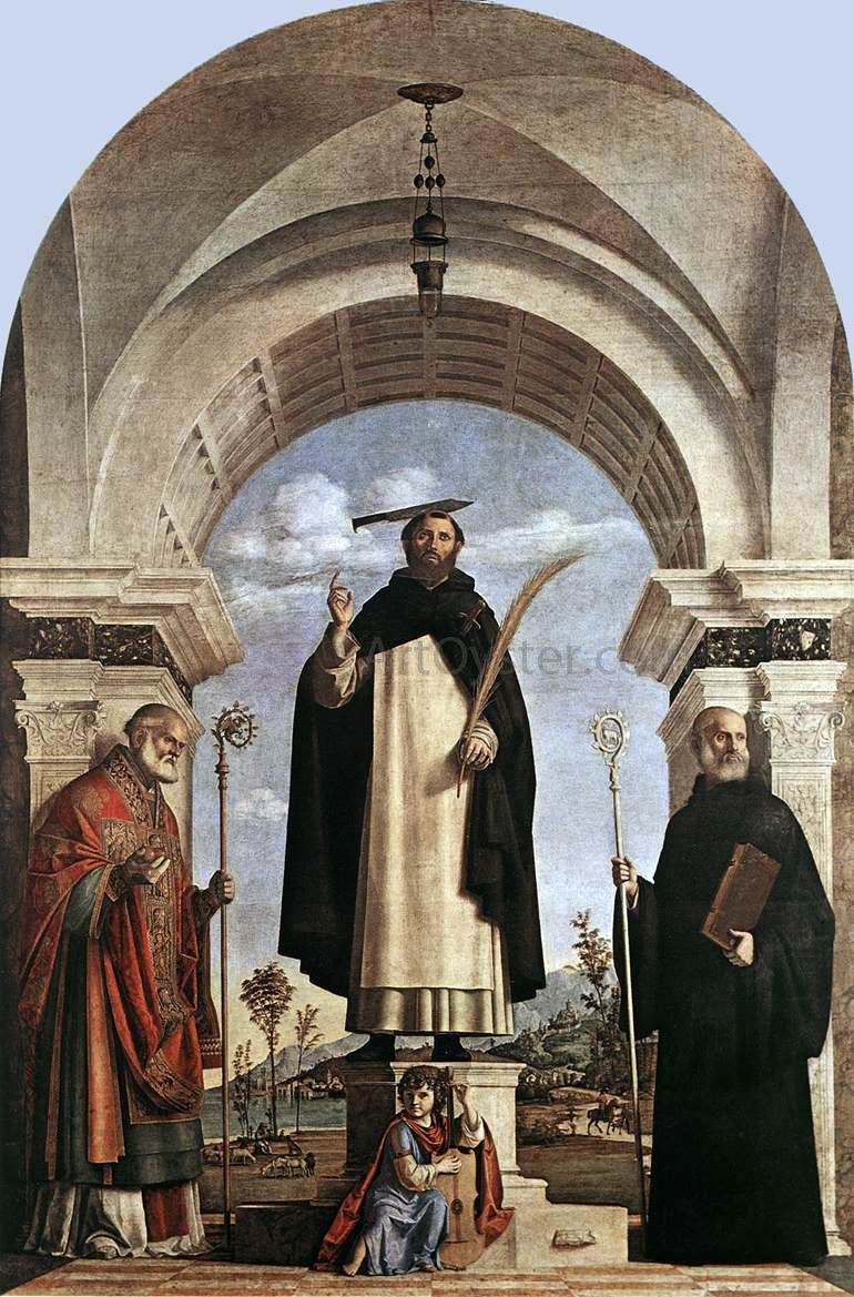 Cima Da Conegliano St Peter Martyr with St Nicholas of Bari, St Benedict and an Angel Musician - Hand Painted Oil Painting