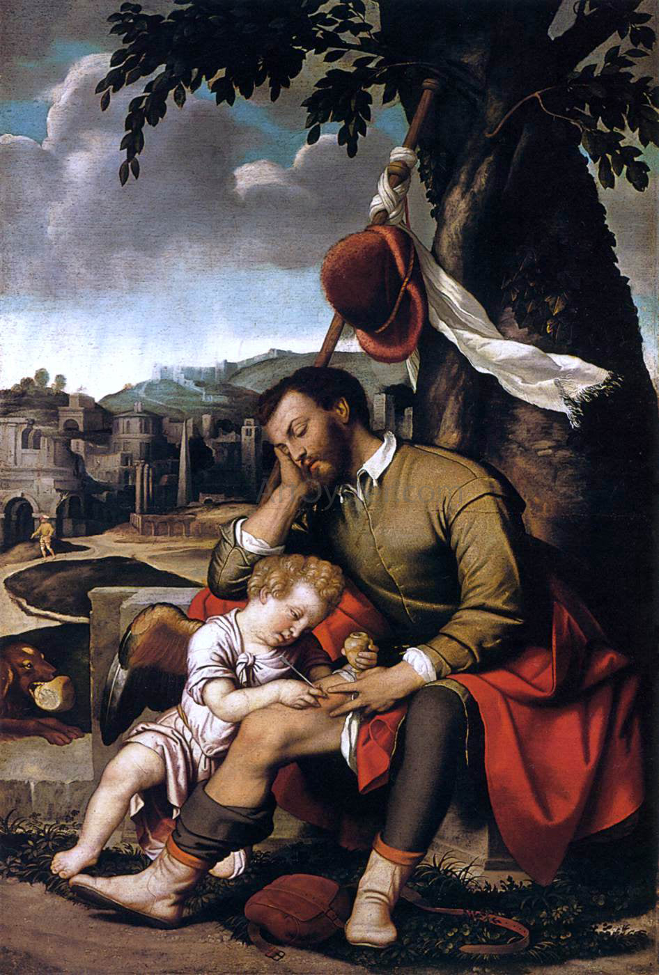 Moretto Da Brescia St Roch with an Angel - Hand Painted Oil Painting