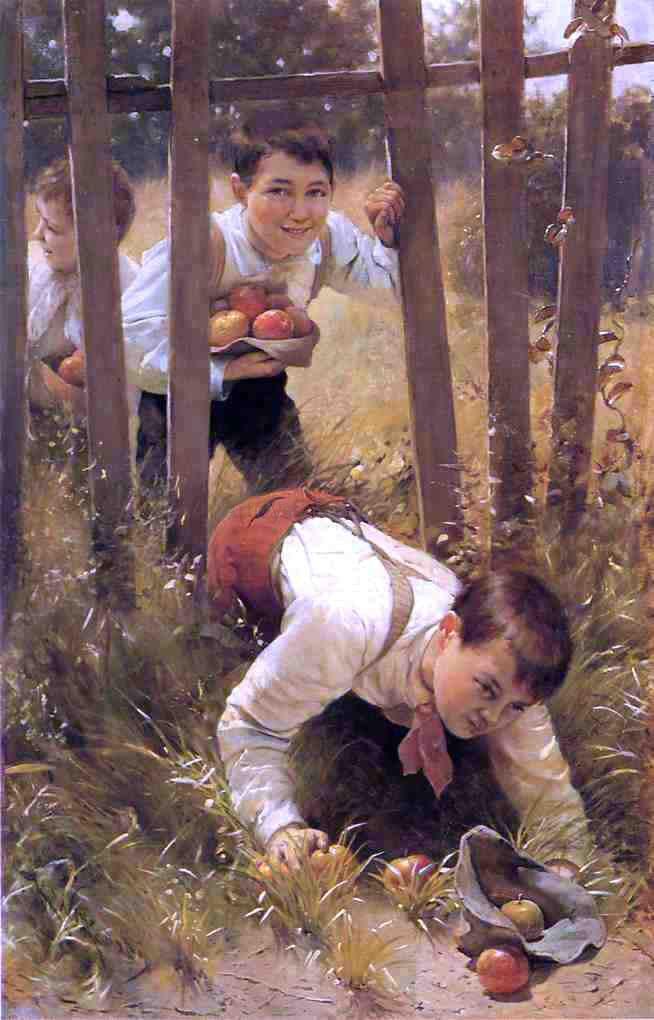 Karl Witkowski Stealing Apples - Hand Painted Oil Painting